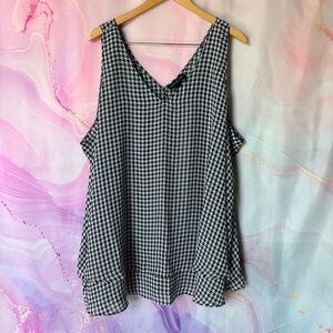 Lane Bryant 26 Black White Houndstooth Blouse Top Preppy Alabama Classic Party